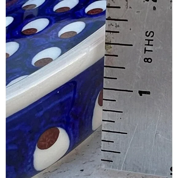 Polish Pottery Oval Dish Sm. Casserole 8"x5" Blue Peacock Eye Pattern Handmade - Picture 9 of 9